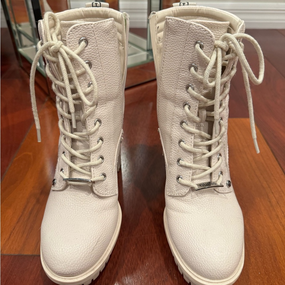 Women's White Lace-Up Boots